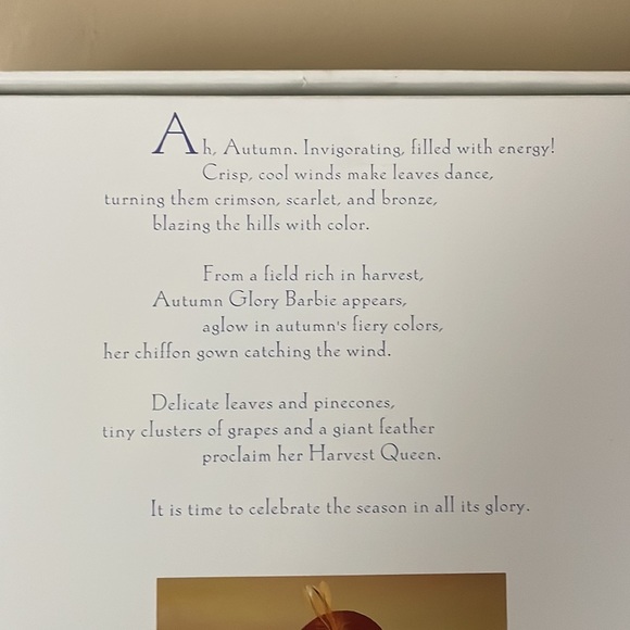 NIB- 1995 Enchanted Seasons -Collectors Edition Autumn Glory Barbie Doll Mattel - Picture 11 of 17